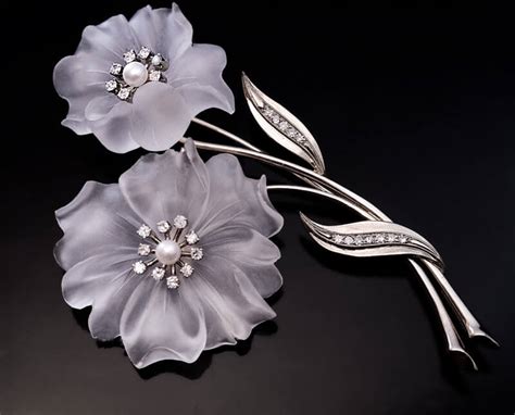 Vintage Rock Crystal Diamond Pearl Flower Brooch Antique Jewelry Vintage Rings Faberge