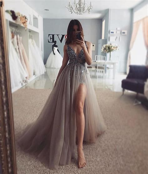 sexy crystal high split prom dresses 2020 v neck backless formal evening party gowns long a line