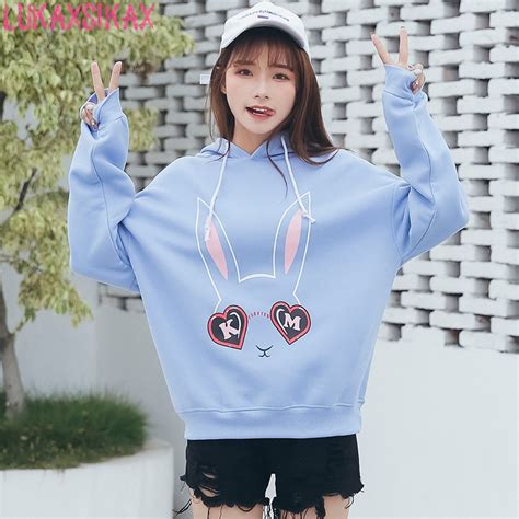 Lukaxsikax 2018 New Autumn Winter Women Coat Korean Cute Cartoon Rabbit
