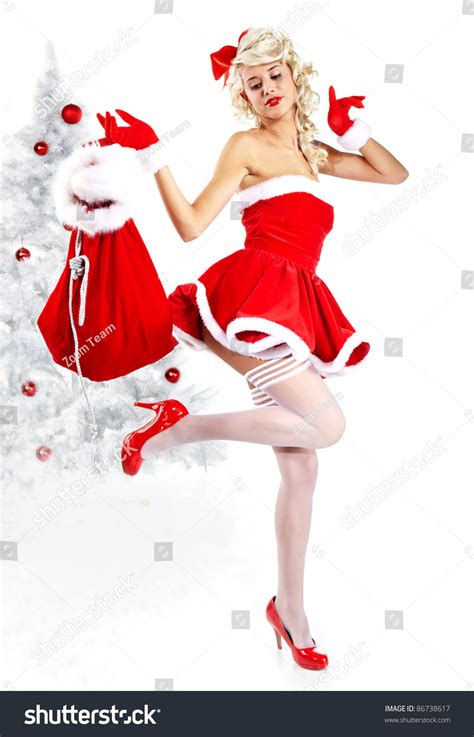 Pin Up Sexy Girl Wearing Santa Claus Clothes Imagen De Archivo Stock