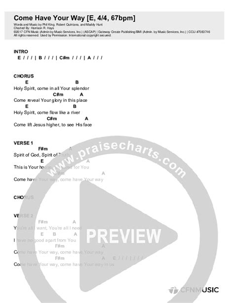 Come Have Your Way Chords Pdf Christ For The Nations Faith Schneider Praisecharts