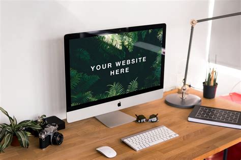 Download the perfect desk mockup pictures. Elegant iMac PSD Mockup on Desk - Free Download