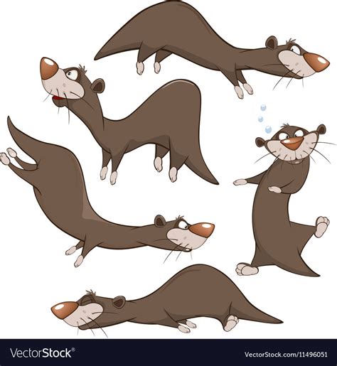 Set Cartoon Cute Otters Royalty Free Vector Image