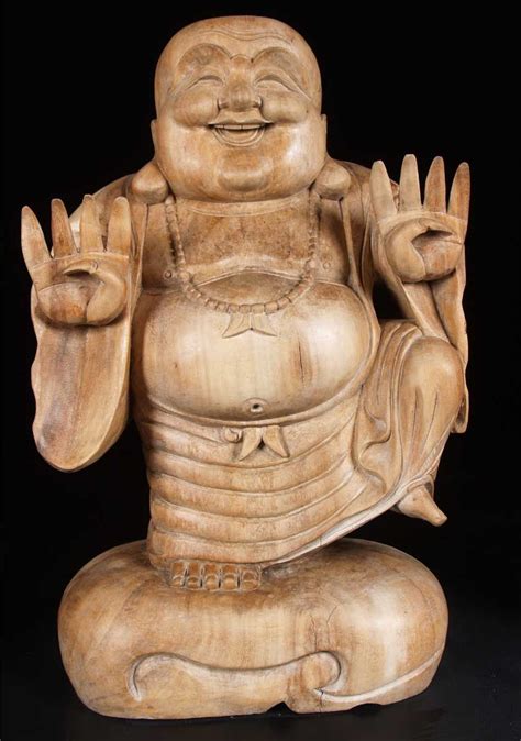 Enchanting Indonesian Wooden Statue Of A Mirth Filled Laughing Buddha