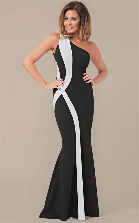 Ladies Fashion Black And White One Shoulder Long Gown N10176