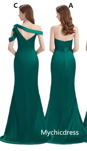 Elastic Satin Emerald Green Bridesmaid Dresses Off The Shoulder Strapl