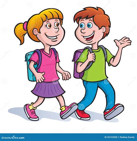 Boy And Girl With Backpacks Pupil Stay Cartoon School Vector