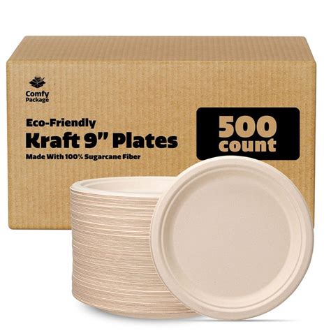 100 Compostable 9 Inch Heavy Duty Plates 500 Count Eco Friendly