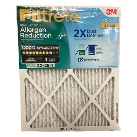 4 Pack Filtrete Allergen Reduction Filters 20x25x1