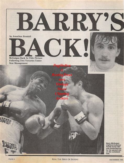 Boxing News Clipping 1211 Barry Mcguigan Vs Tomas Dacruz Leslie Glass Andre Prophet