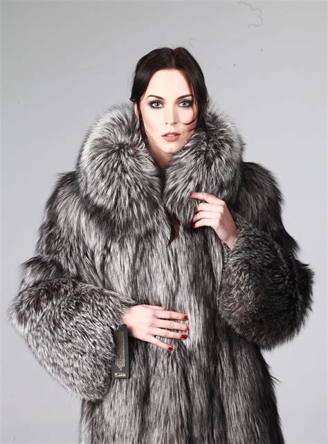 Genuine Silver Fox Fur Coat With Hood Jacket Size L Xl 100 Real Natural