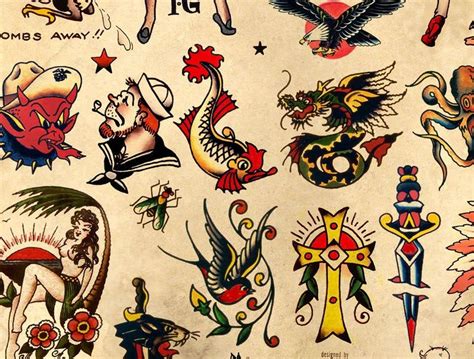 Sailor Jerry Tattoo Flash Design Style B Wall Art Old School Vintage