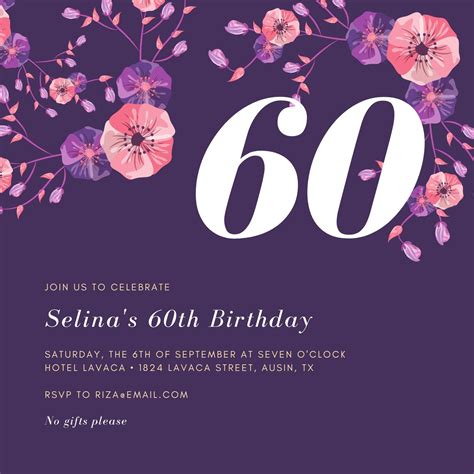Free Printable Custom 60th Birthday Invitation Templates Canva