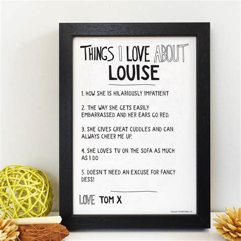 You are never off my mind; Personalised Things I Love About My Wife Print By ...