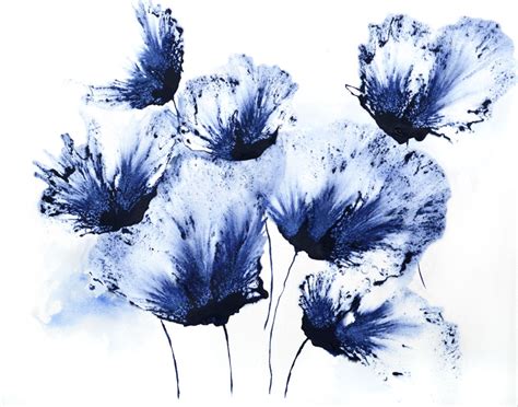 Original Art Watercolor Floral Painting Blue Flower