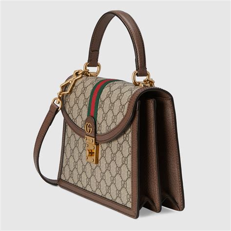 Ophidia Small Top Handle Bag With Web In Beige And Ebony Gg Supreme