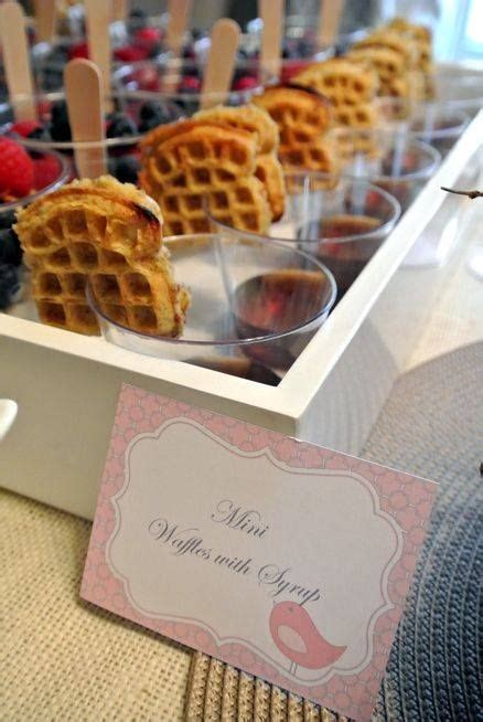 Mini Waffles In Cups With Syrup In Decorated Box Baby Shower Brunch