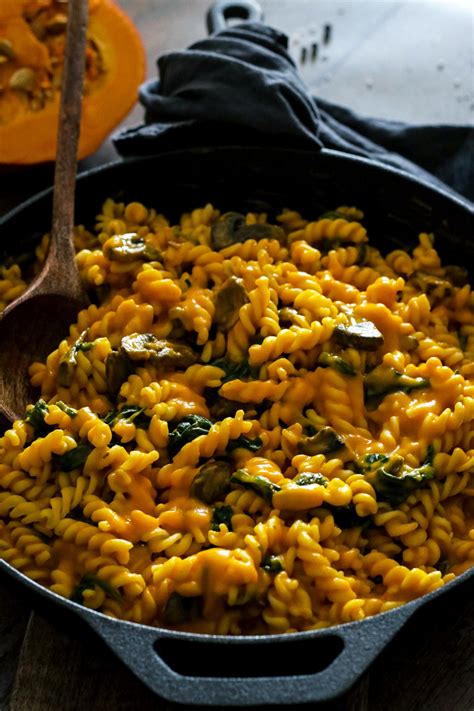 Simple two ingredient homemade pasta. Vegan Pumpkin Pasta with Spinach and Mushrooms • Happy Kitchen