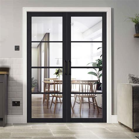 Soho 4 Pane Charcoal Door Pair Clear Glass Prefinished Glass