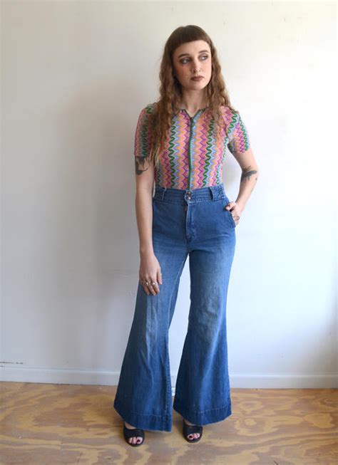 Vintage 70s Denim Bell Bottoms 1970s Bell Bottom Jeans Size Small