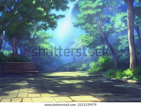 Forest Park Bench Anime Backgrounds 02 ภาพประกอบสต็อก 2211139979