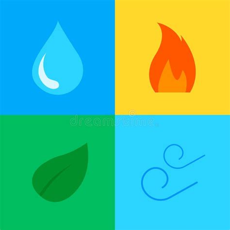 Four Elements Vector Icons Set Fire Water Air Ground Stock