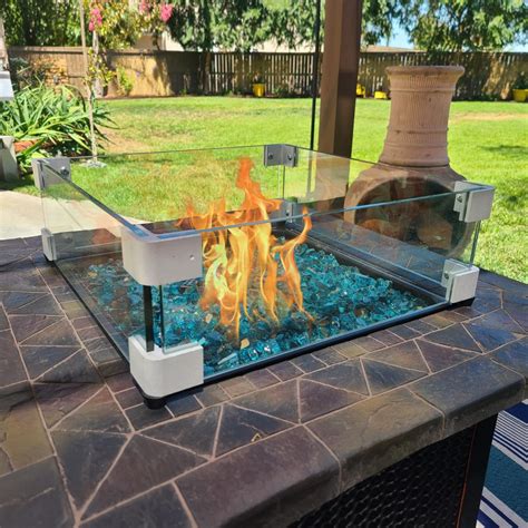 Gaspro 17 5 Inch Glass Wind Guard For Square Fire Pit Table Thick And Sturdy Tempered Glass