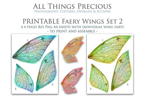 Printable Fairy Wings Set 2 Print Pattern Template Clipart Etsy