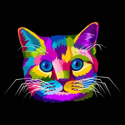 Ilustracja Wektorowa Portret Kolorowy Kot Zwierzę Pop Artu Pop Art