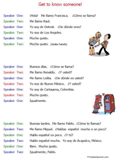 Beginning Conversations Handouts Printable Spanish Spanish