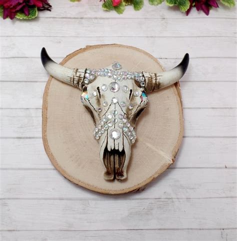 Rhinestone Mini Decorated Resin Cow Skull Wall Art