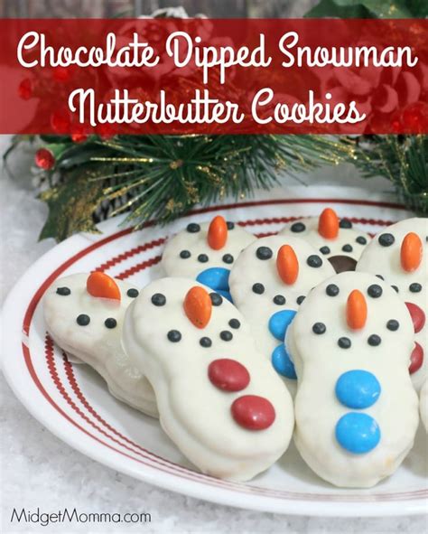 Dip balls in chocolate mixture; Chocolate Dipped Snowman Nutterbutter Cookies Fun treat