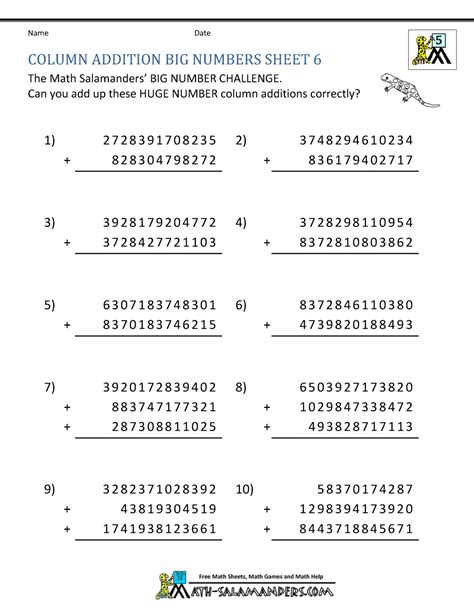 Math Worksheets For Grade 6 Addition And Subtraction
