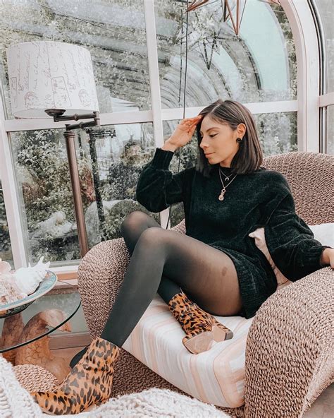 Shiny Black Sweater Dress Tights And Leopard Print Ankle Boots For Fall 2020