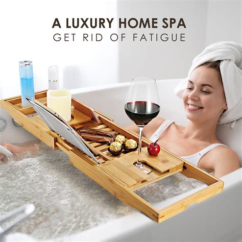 The design is very simple and elegant. iMountek Bathtub Caddy Tray Crafted Bamboo Bath Tray Table ...