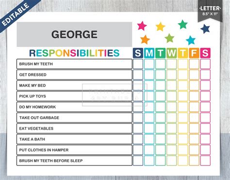 Daily Responsibilities Chart For Kids Kids Chore Chart Etsy