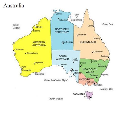 Printable Labeled Map Of Australia With States Capital And Cities