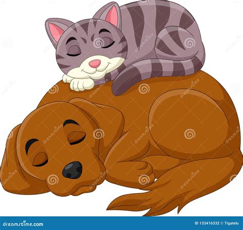 Cartoon Cat And Dog Sleeping Stock Vector Illustration Of Fauna