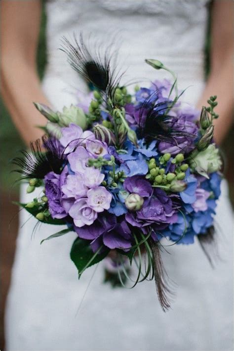 Elegant Rustic Wedding Bouquet Ribbon Purple And Blue