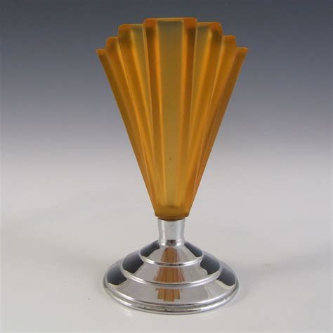 Bagley 334 Art Deco 45 Amber Glass And Chrome Grantham Vase £2375
