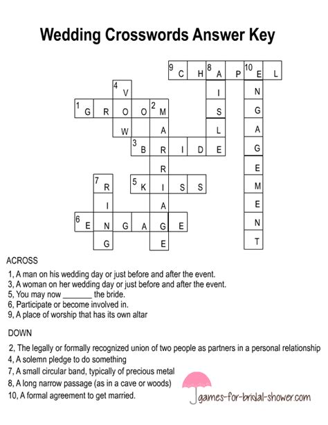 Free, 10 lines with no key. Free Printable Wedding Crossword Puzzle
