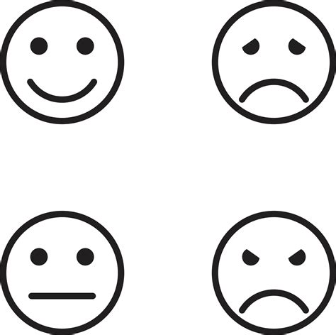 A Set Of Happy Angry Disappointed And Sad Line Emoji Faces Vector Art At Vecteezy