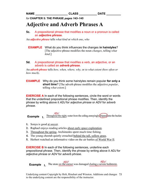 Worksheet 75 Adjective Adverb Phrases