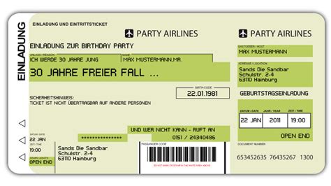 Flugtickets bequem auf fluege.de buchen! Einladungskarte als Flugticket Boarding Pass Art. 020 GRÜN