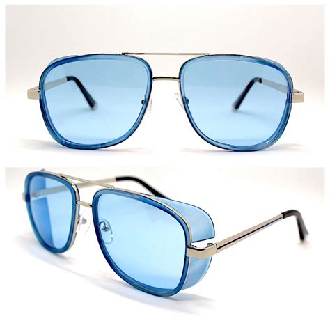 occhiali da sole uomo pilota aviatore quadrato argento lente azzurra aviator square sunglasses
