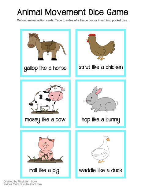 Farm Animal Gross Motor Game Printable From Play Learn Love Animal