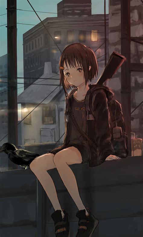 Cute Anime Girl Sitting Maxipx