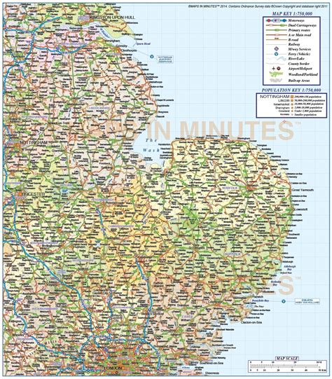 Vector Digital East England County Road And Rail Map 750000 Scale In