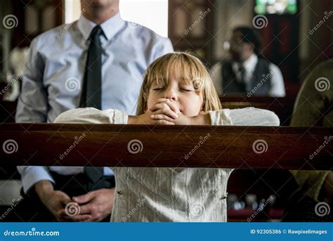 Little Girl Praying Church Believe Faith Religious Stock Photo Image