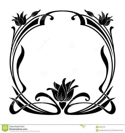 Round Decorative Floral Frame In Art Nouveau Style